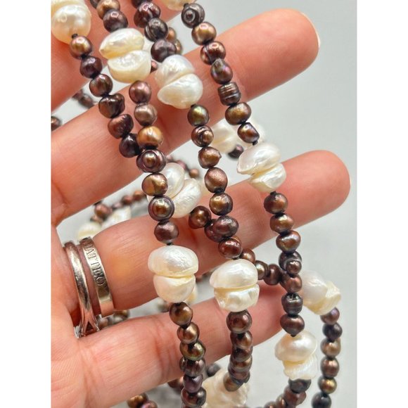 Super Long Genuine Pearl Necklace Dyed Brown Blister Pearls White Baroque Pearls - Picture 5 of 8